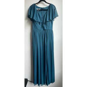 Bridesmaid Ruffle Maxi Dress Azazie Women A12 Teal Blue Formal Romantic‎ Wedding